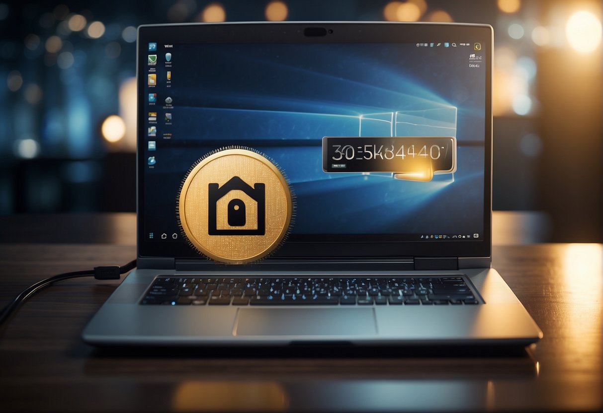 A laptop being remotely wiped clean of data, with a secure connection symbol in the background