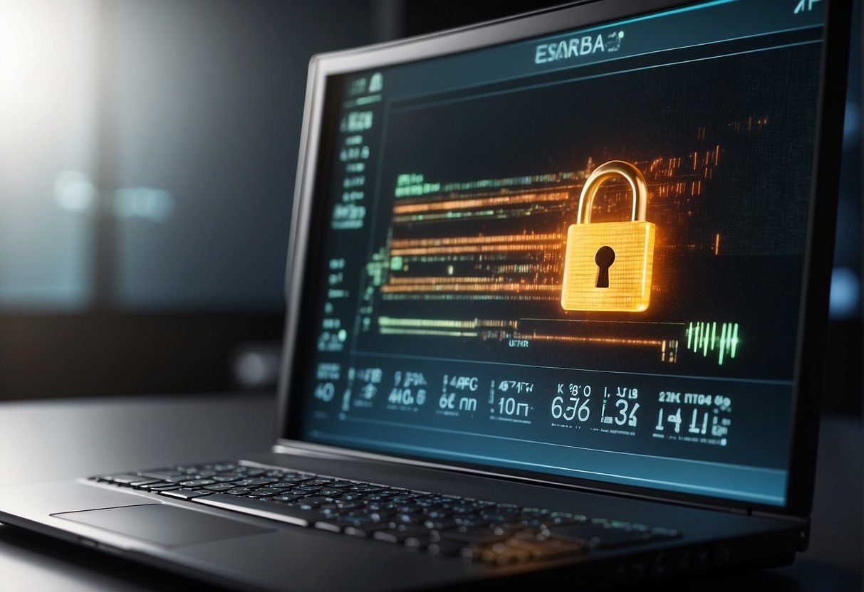 A computer screen showing a progress bar erasing data. A lock icon symbolizing security. A shredder destroying physical storage devices