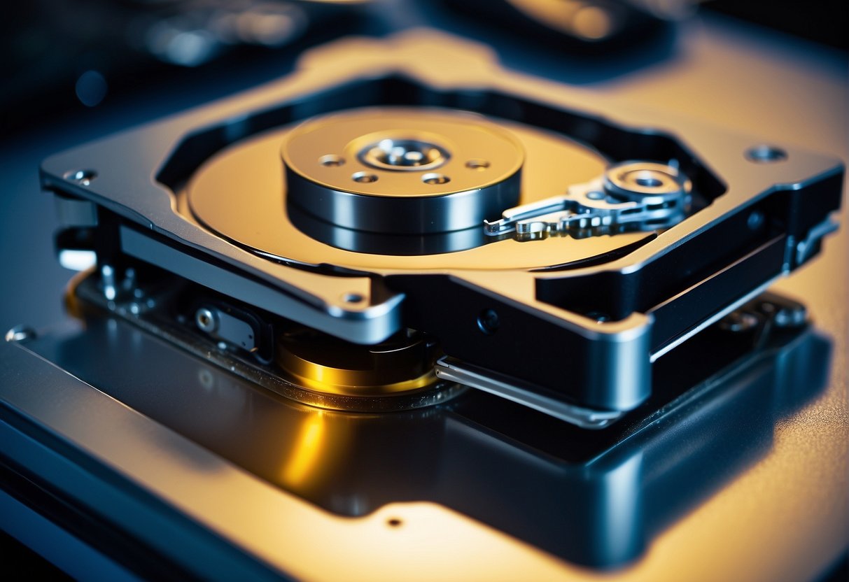 A computer hard drive being wiped clean with a data erasure tool, symbolizing the protection of sensitive customer data and the preservation of trust