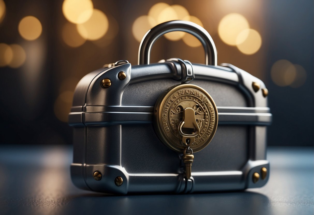 A secure vault with a lock and key, surrounded by a shield symbolizing trust