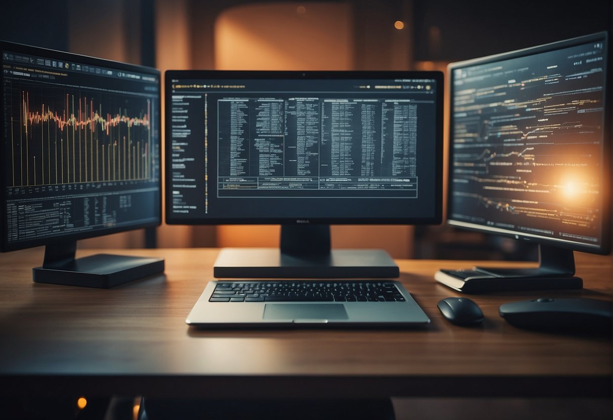 A computer screen displays a secure software development lifecycle flowchart. A data erasure tool is shown securely wiping code and data at each stage