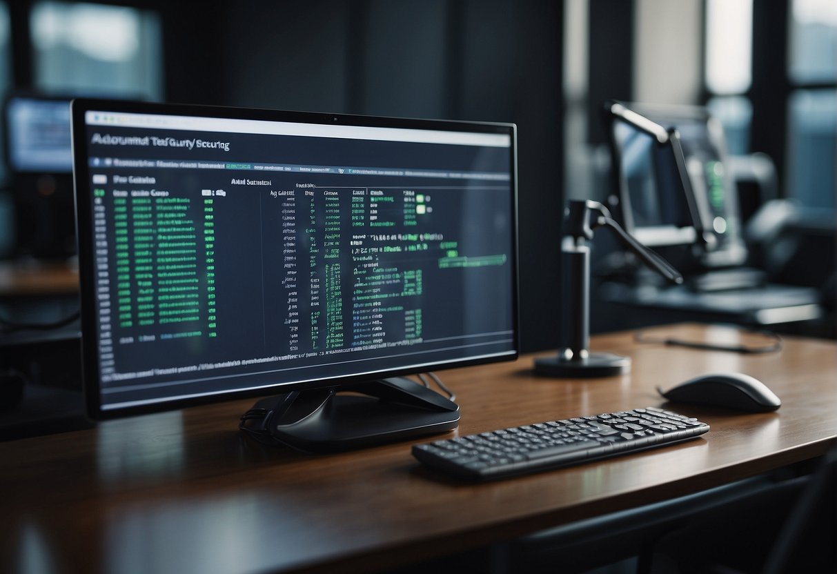 A computer screen displays automated security testing results next to a data erasure tool, illustrating secure software development