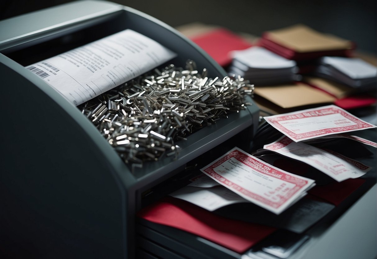A shredder obliterating stacks of legal documents. A digital wipeout of hard drives. A locked filing cabinet. Red "confidential" stamps