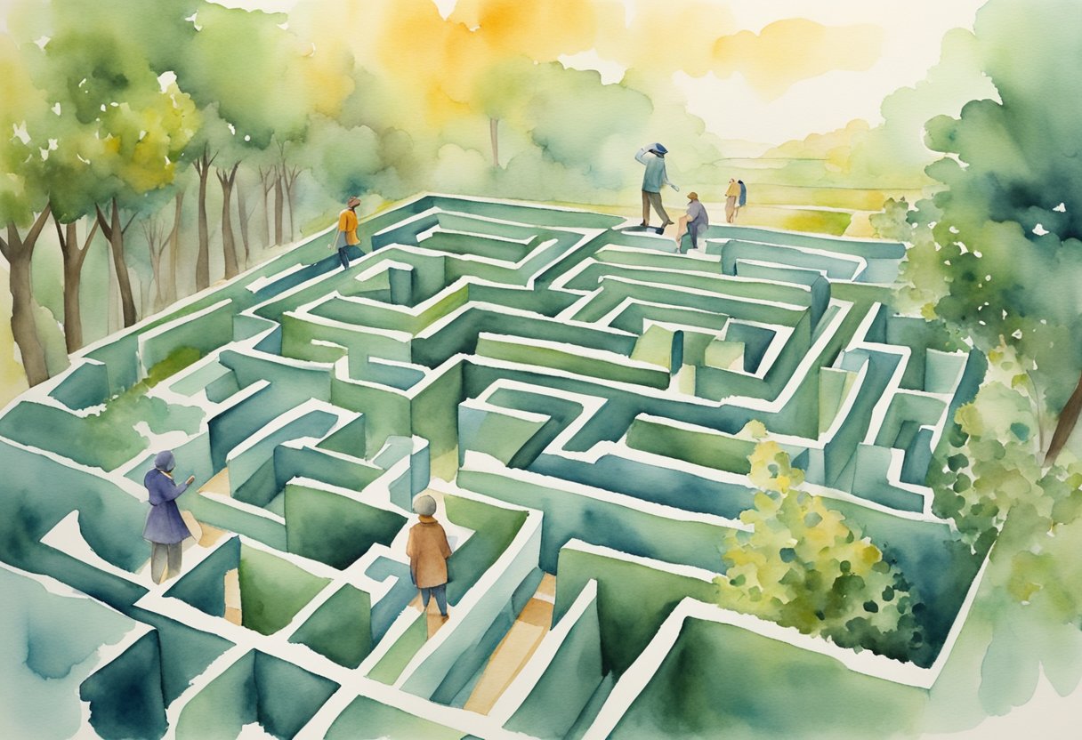 A figure confidently leads a group through a maze of obstacles, while maintaining a clear line of communication with a superior