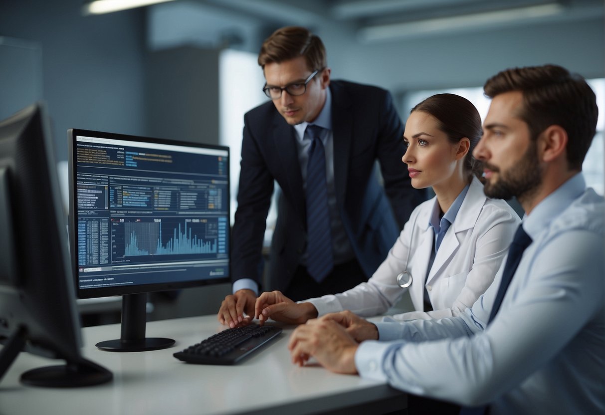 A computer screen displaying step-by-step instructions for data erasure. A group of employees attentively watching a training video on best practices