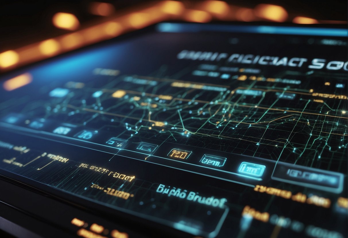 A computer screen displays a network of interconnected nodes, each labeled with "Smart Contract" and "Validation." A digital shredder icon erases data, enhancing the security of the blockchain