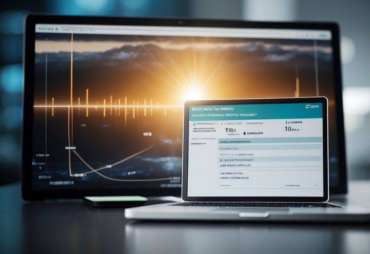 A computer screen displaying a progress bar erasing data from an electronic health record system. A secure lock icon in the corner symbolizes the protection of sensitive patient information