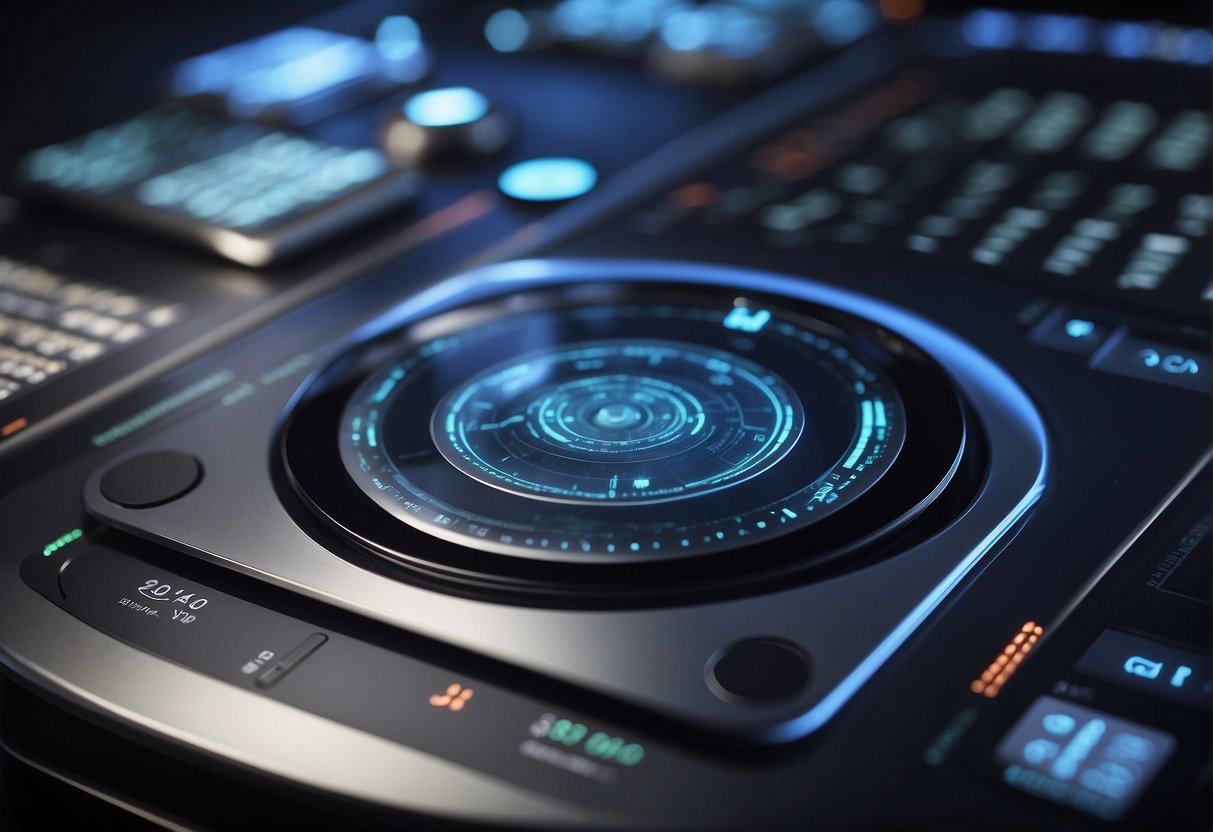 A futuristic data erasure tool hovers over a digital EHR system, deleting old records with precision and efficiency