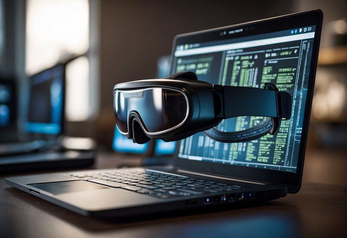 A virtual reality headset and augmented reality glasses are shown alongside a computer screen displaying data erasure processes