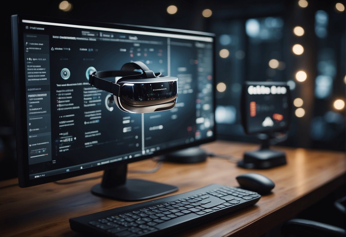 A VR headset connected to a computer with a data erasure software interface displayed on the screen