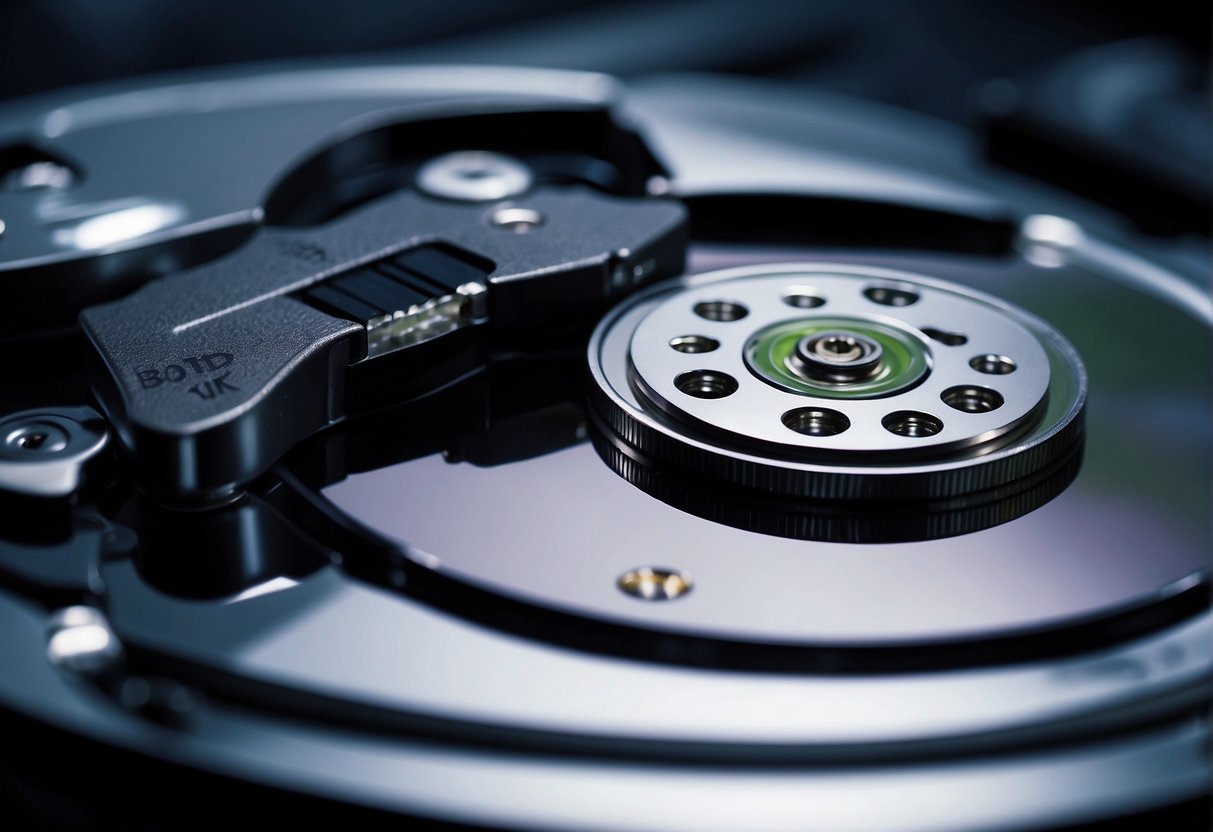 A secure data erasure process in action, with a computer hard drive being wiped clean using specialized software, ensuring data security in DevOps practices