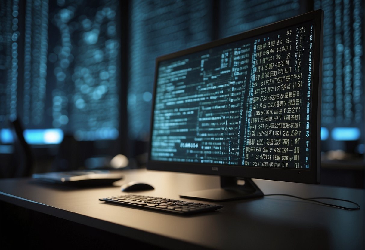 A computer screen displaying a secure data erasure process within a DevOps environment, with code and security symbols in the background