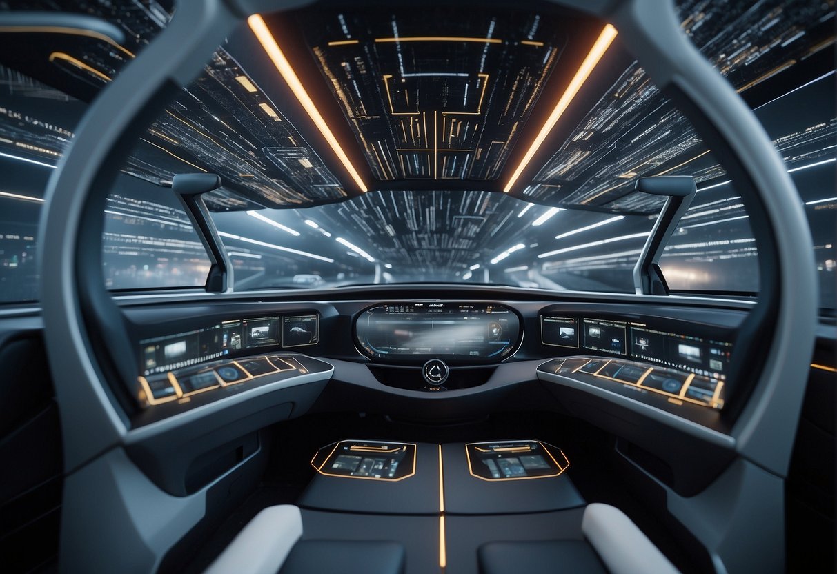 An autonomous vehicle is surrounded by data servers and erasing tools, emphasizing the importance of data management and privacy in driverless cars