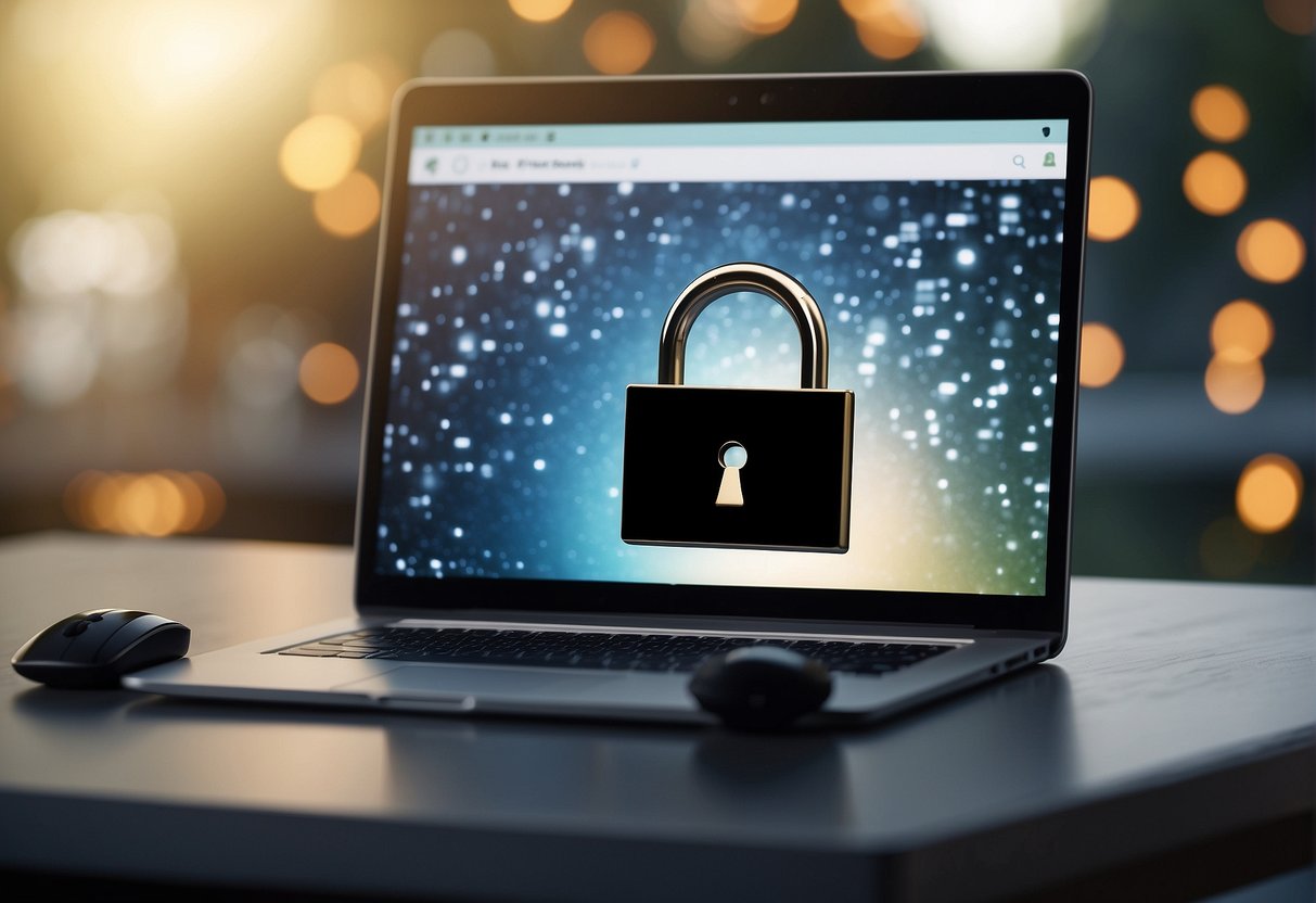 A computer screen displaying a locked file with a padlock icon, while a digital eraser tool hovers nearby