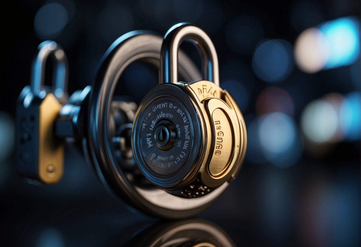 A digital lock secures content as a key erases data, illustrating DRM strategies for content distribution