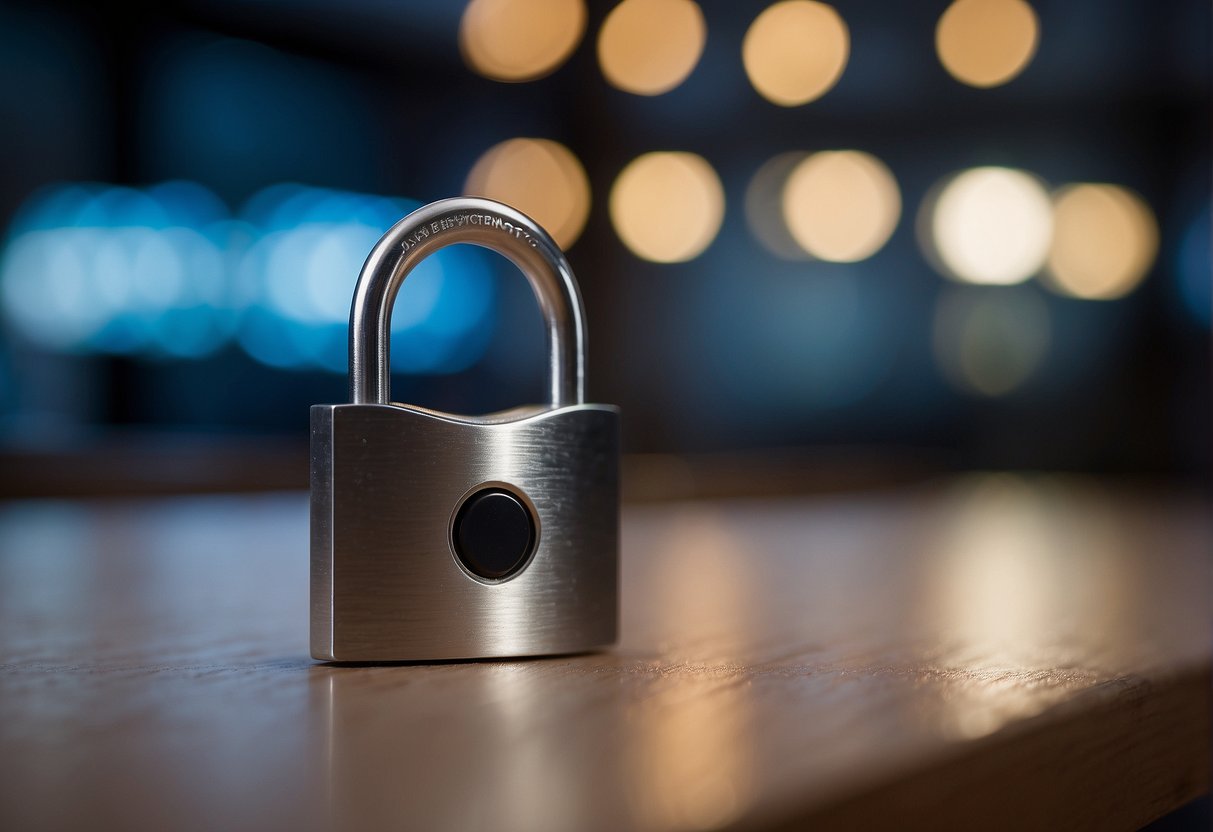 A padlock symbolizing cybersecurity is being unlocked, revealing a clean slate. Data erasure leads to reduced cyber insurance costs