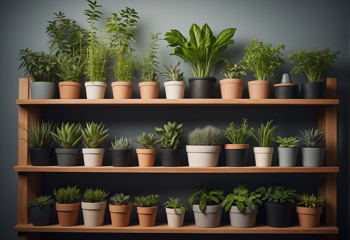 A stack of empty grower's pots arranged neatly on a shelf