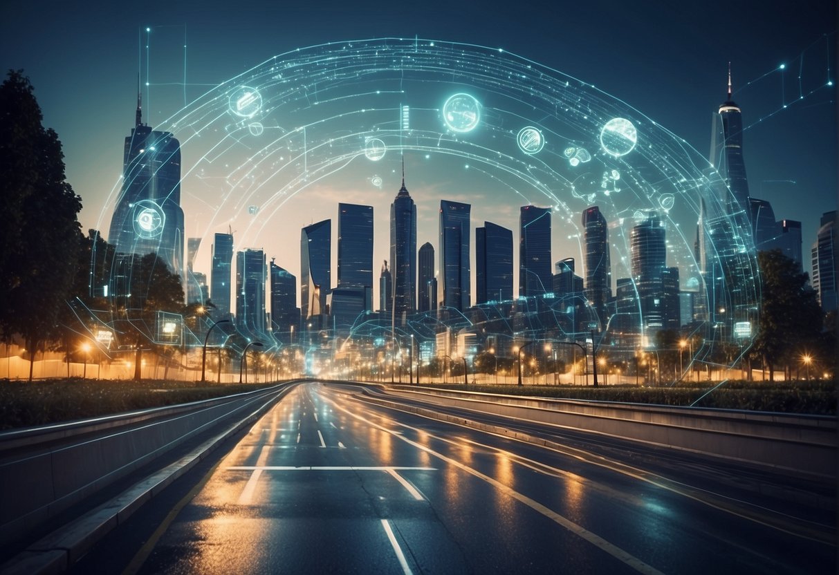 Smart city infrastructure protected by data erasure. Governance and investment play key roles. Illustration: city landscape with digital security measures in place