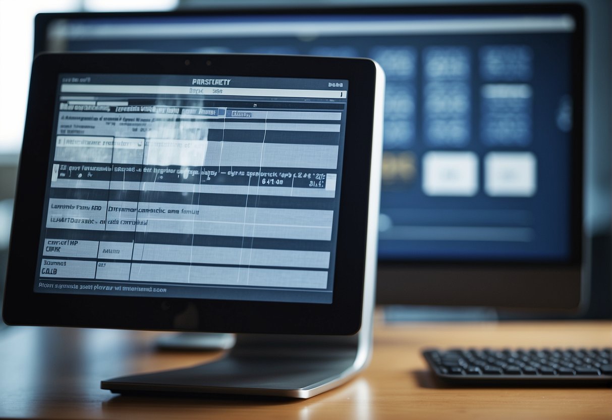 A computer screen displaying a document being securely erased, while a digital storage device is being wiped clean with a data erasure tool