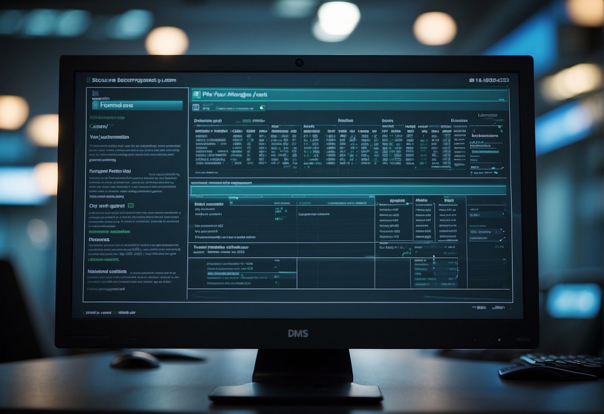 A computer screen displaying a document management system (DMS) with a secure data erasure process in action, showcasing the enhanced security features