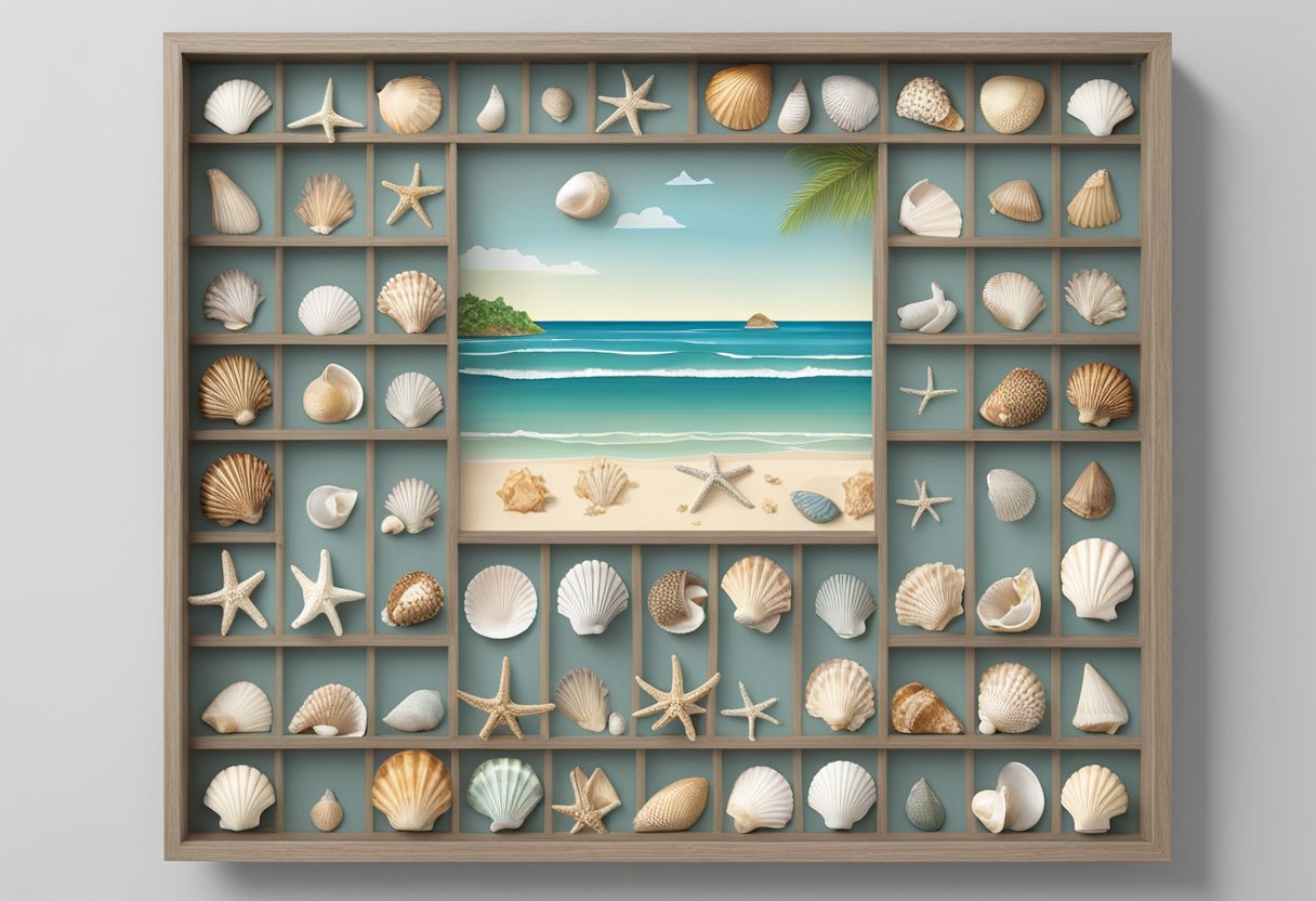 The FinGlass Seashell Display Case holds a collection of beach memories, beautifully arranged and framed for display