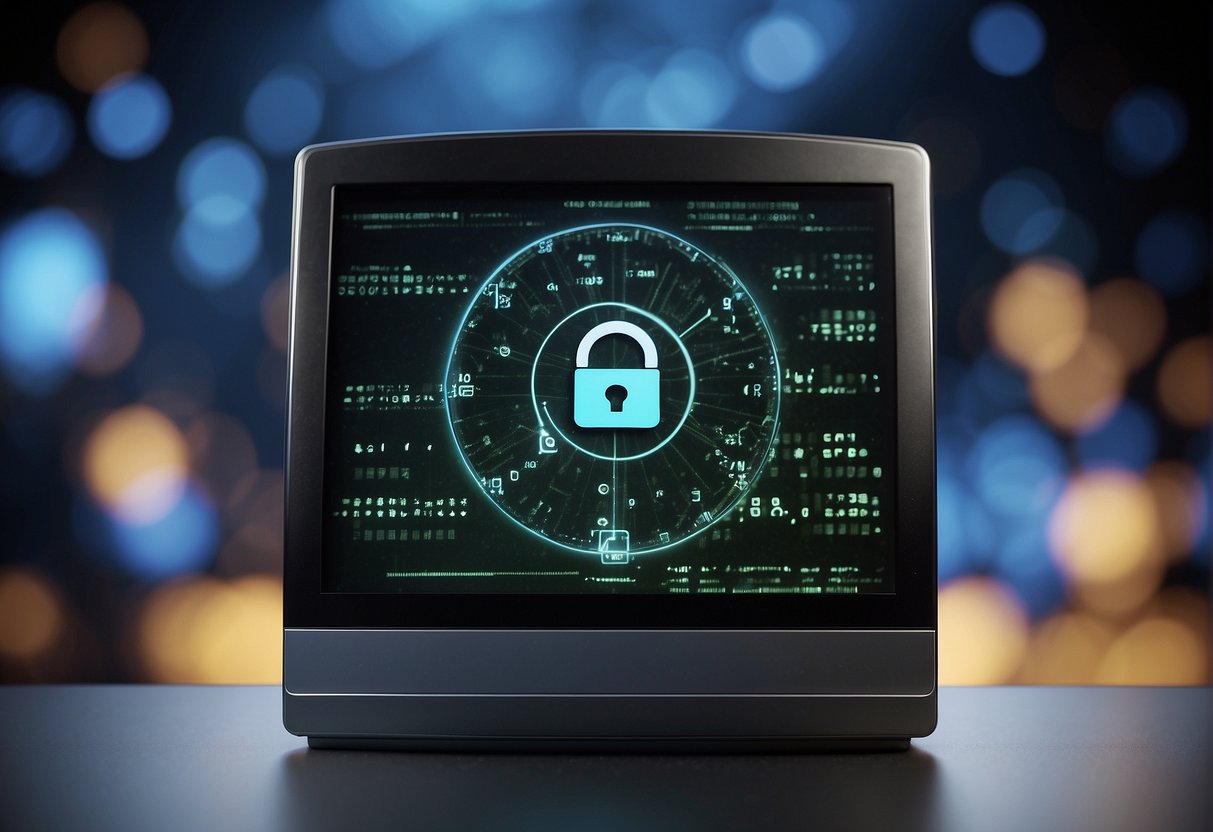 A computer screen displaying data erasure processes on a CRM system, with a lock icon symbolizing protection of customer data