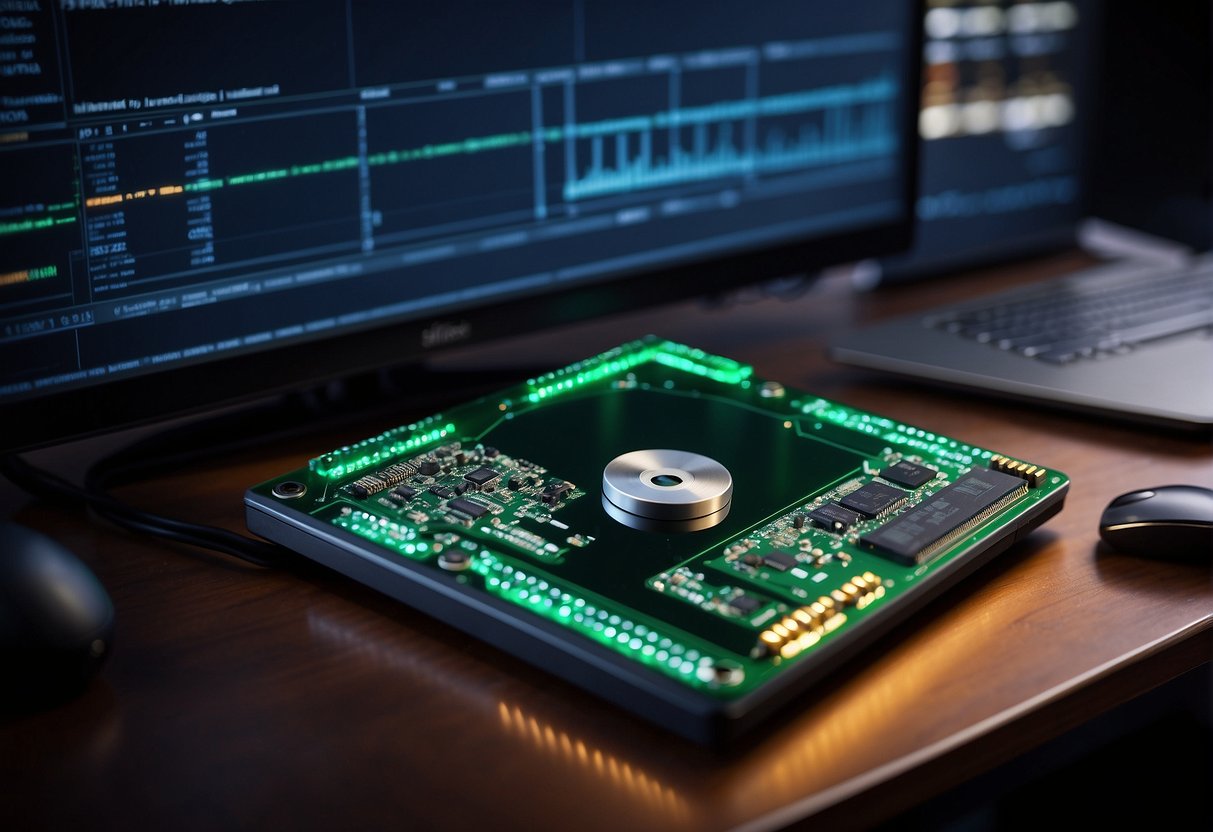 A computer screen displaying FERPA regulations and a secure data erasure process being performed on a hard drive