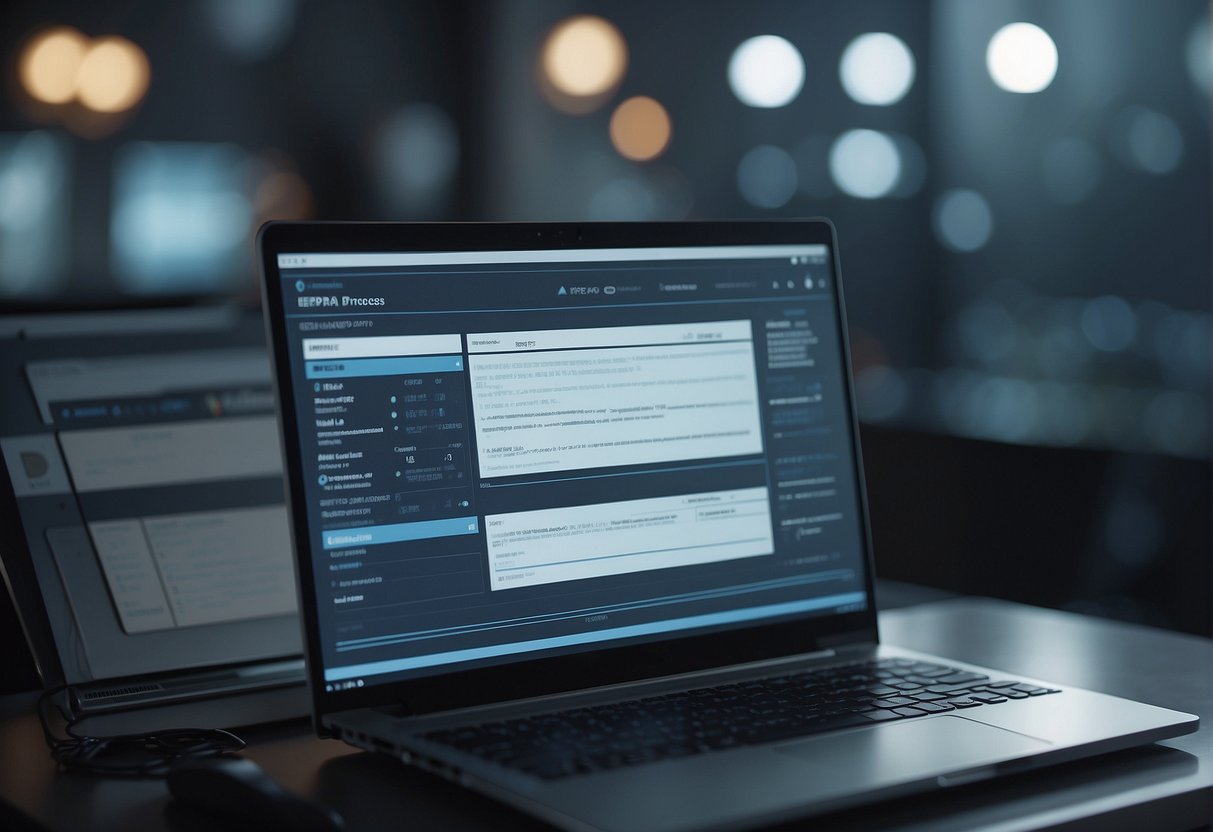A secure data erasure process being performed on a computer system, with a FERPA compliance document displayed on the screen