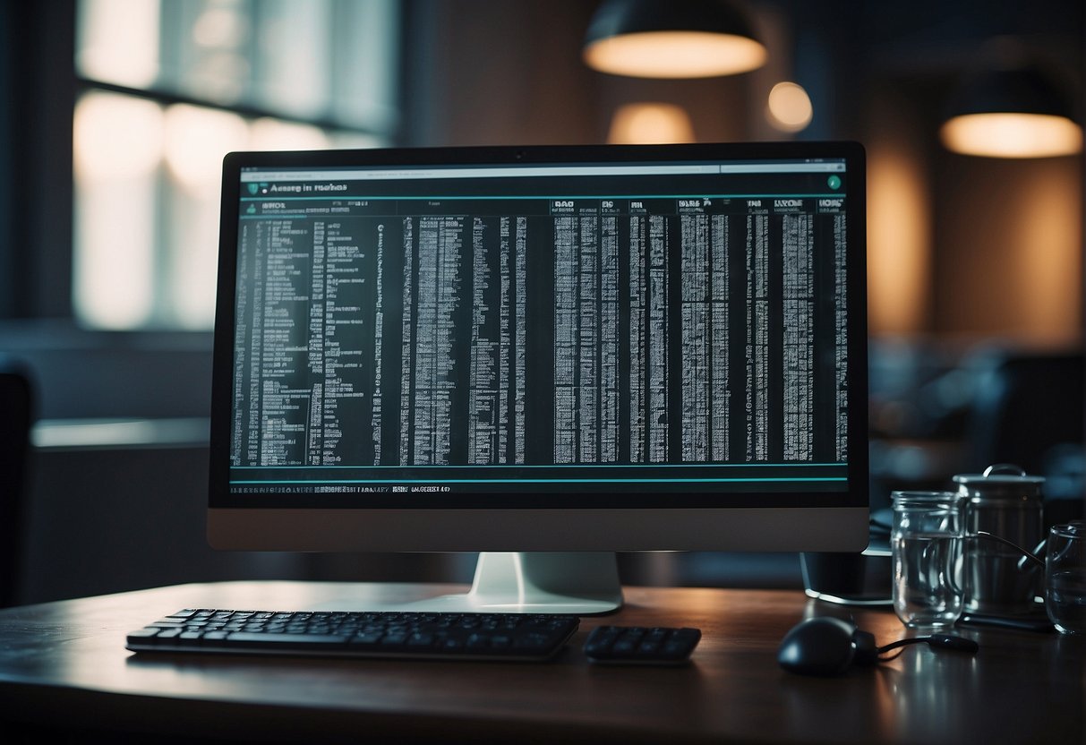 A computer screen displaying data erasure software in action, while a hacker's tools sit nearby, illustrating the role of data erasure in ethical hacking and penetration testing
