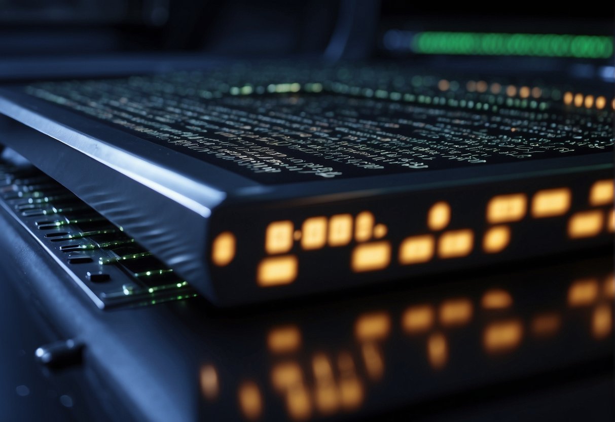 A computer screen displaying a data erasure process with security codes and firewalls being bypassed by a digital lock-picking tool