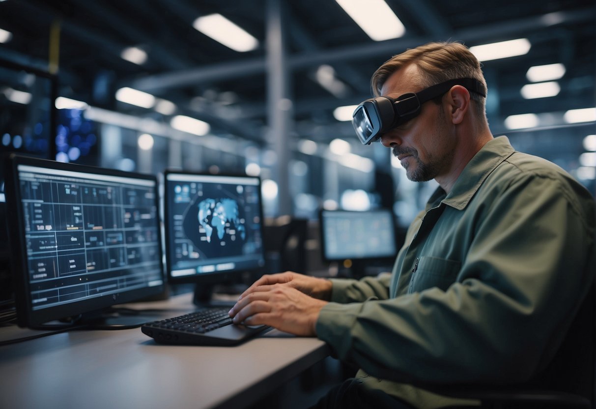 A technician uses AR glasses to verify data erasure in a virtual training environment
