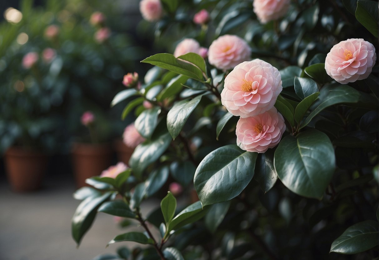 Camellia shrubs infested with pests and diseases