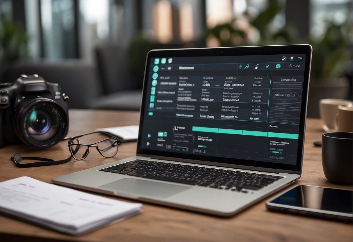 A table with AR design tools, a computer displaying AR training app, and a checklist for data erasure