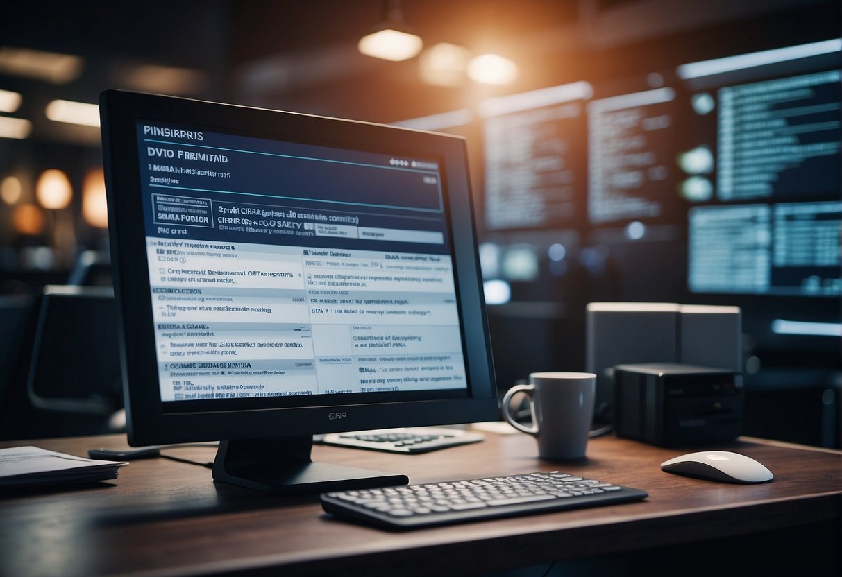 A computer screen displaying a data erasure software program ensuring GDPR compliance, surrounded by safety standards and risk assessment documents