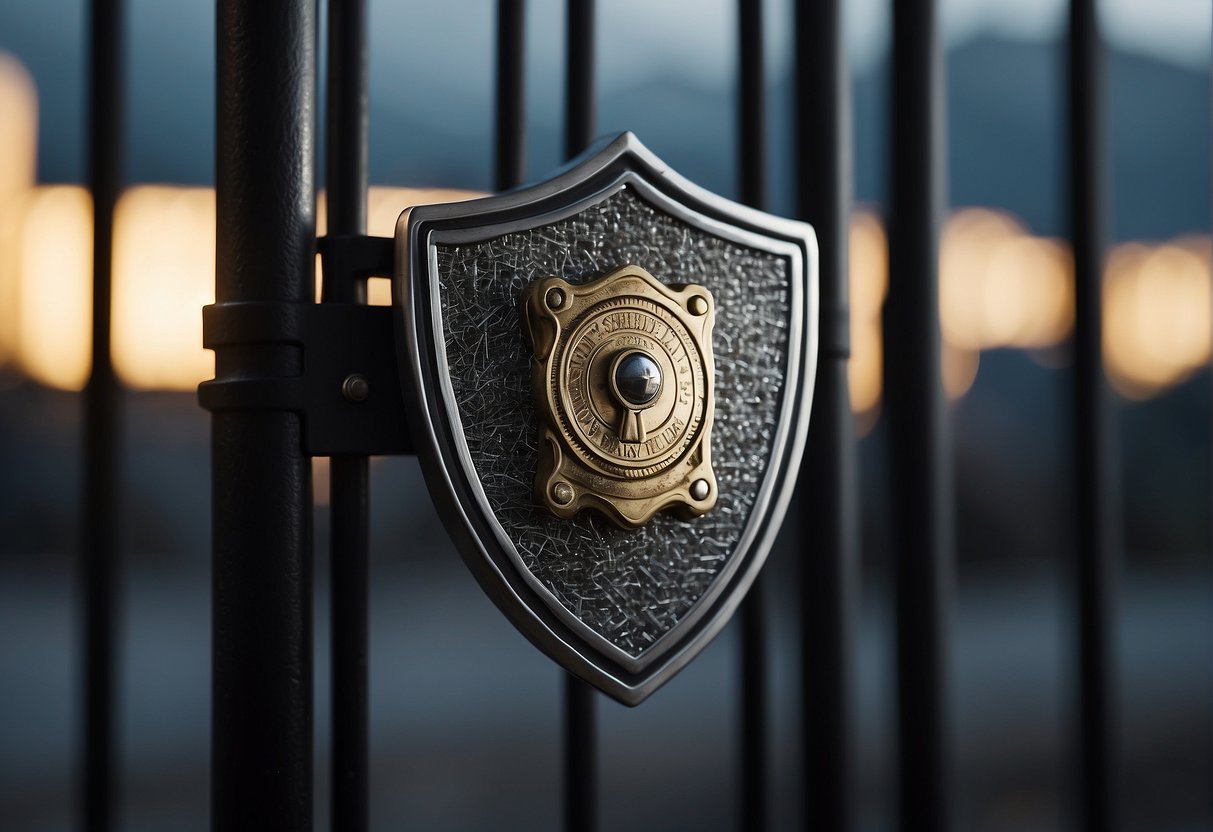 A locked fortress with a shield emblem, a shredder, and a barred gate to represent protection against data breaches and data deletion