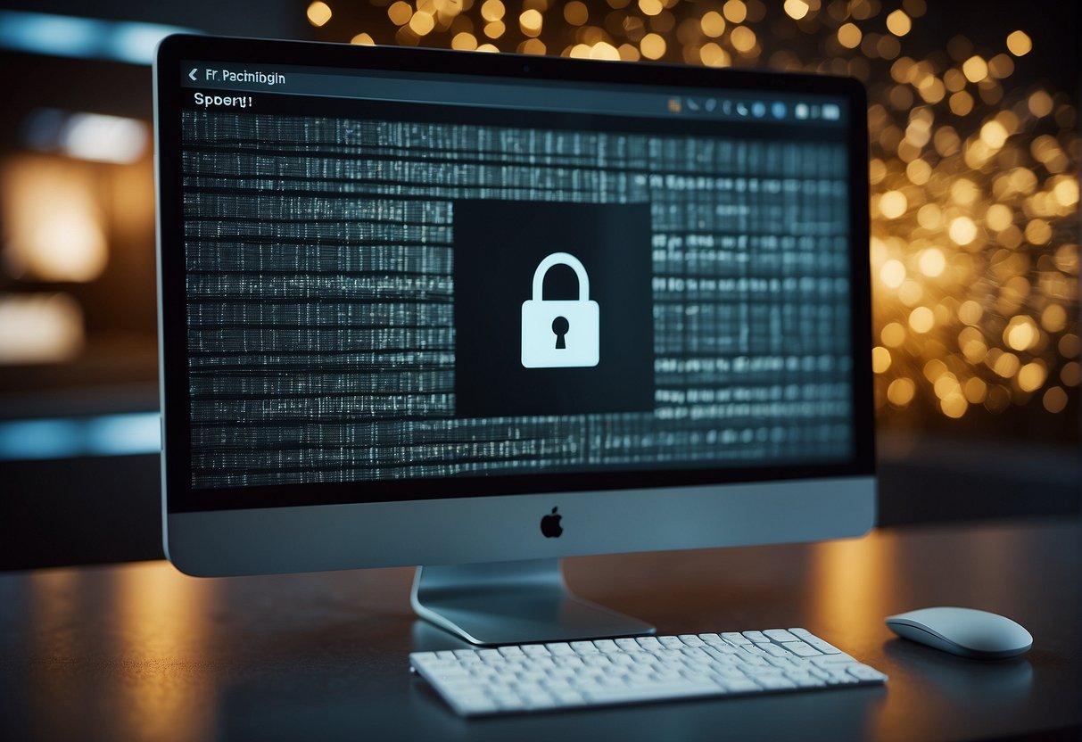 A computer screen displaying a guide on digital security with a shredder icon and lock symbol