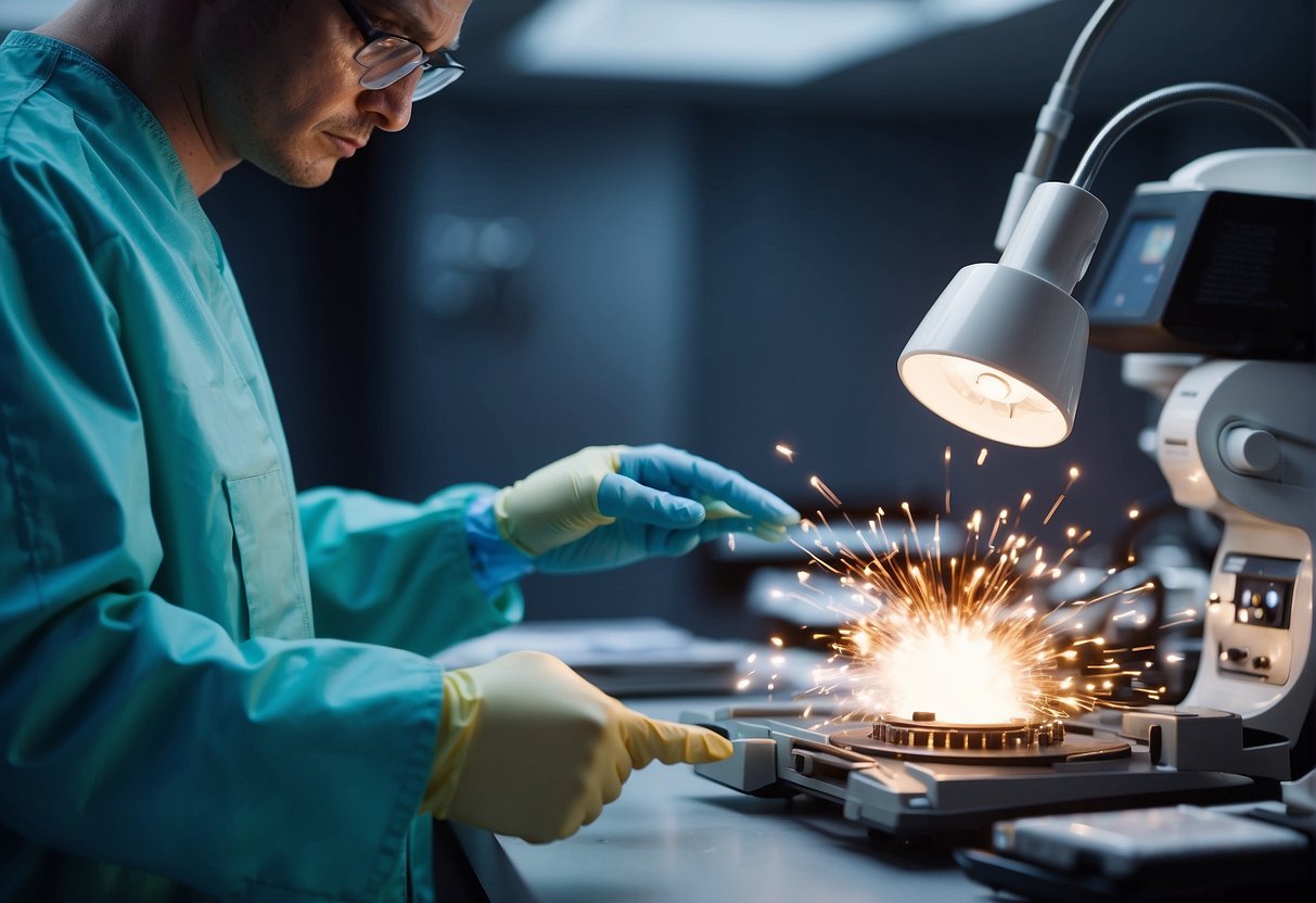 A medical professional securely destroys data, following safety guidelines