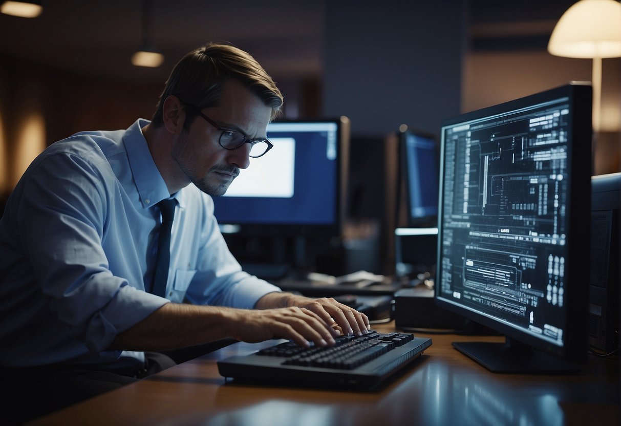 A computer being securely wiped before disposal, with a technician overseeing the process to ensure data is completely erased
