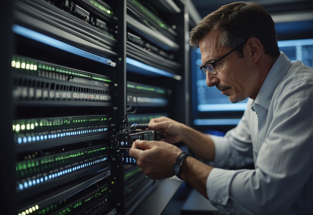 A technician securely erases data from retired IT equipment, ensuring improved service delivery through efficient ITAD