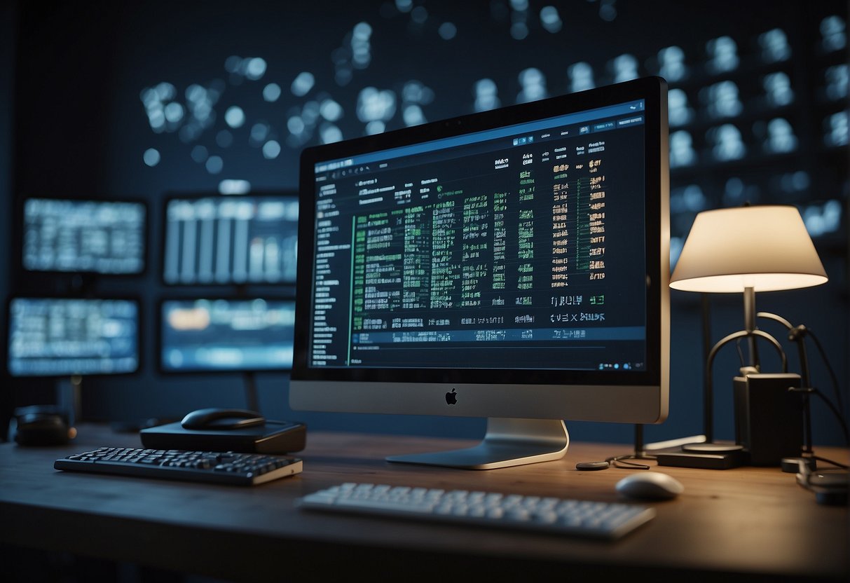 A computer screen displaying "Frequently Asked Questions Forstå forskjellene mellom datasletting og datalagring" with a stack of data storage devices next to it