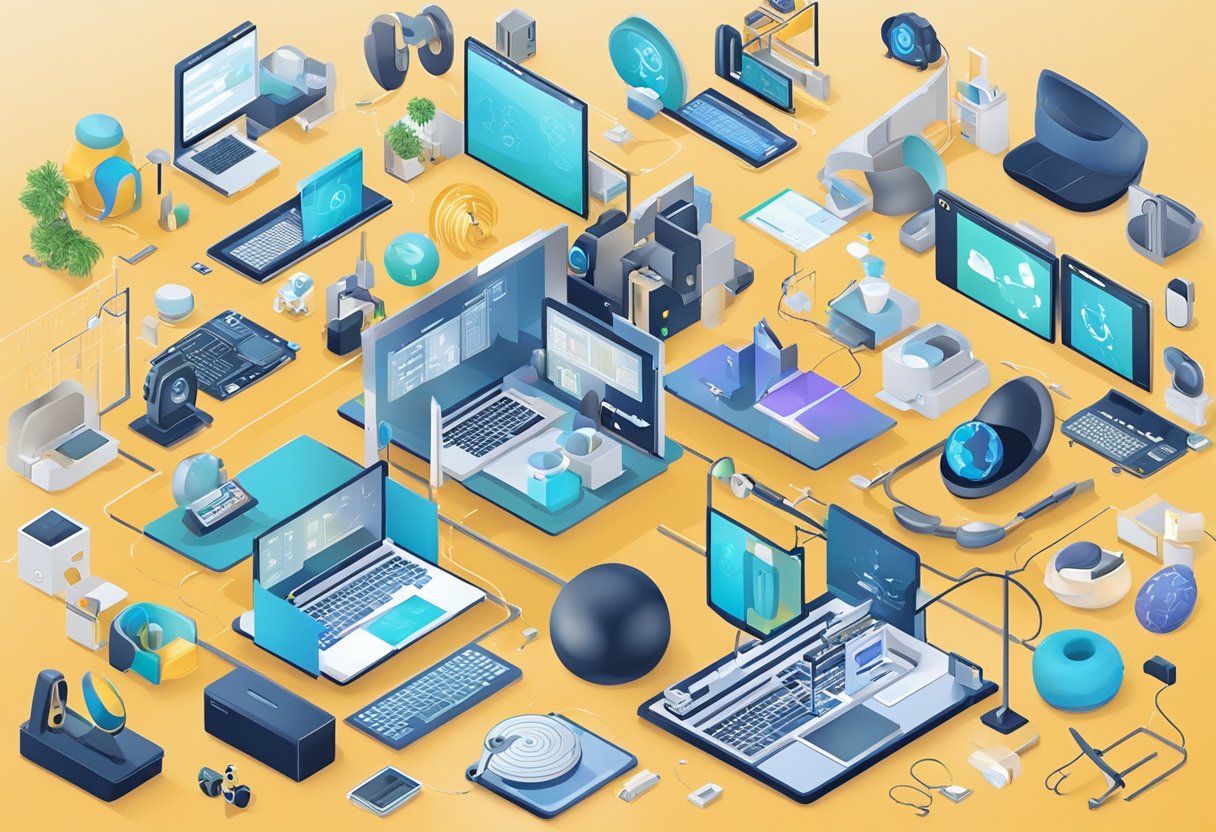 Exploring Assistive Technologies: A Guide to Essential Tools for Inclusive Education Assistive Tech LearningMole A group of diverse objects representing different assistive technologies, surrounded by various symbols and images reflecting societal perspectives and stigmas