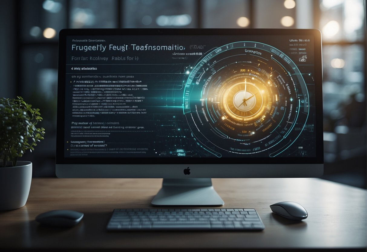 A computer screen displaying a digital transformation process with a "Frequently Asked Questions" section on datasletting support