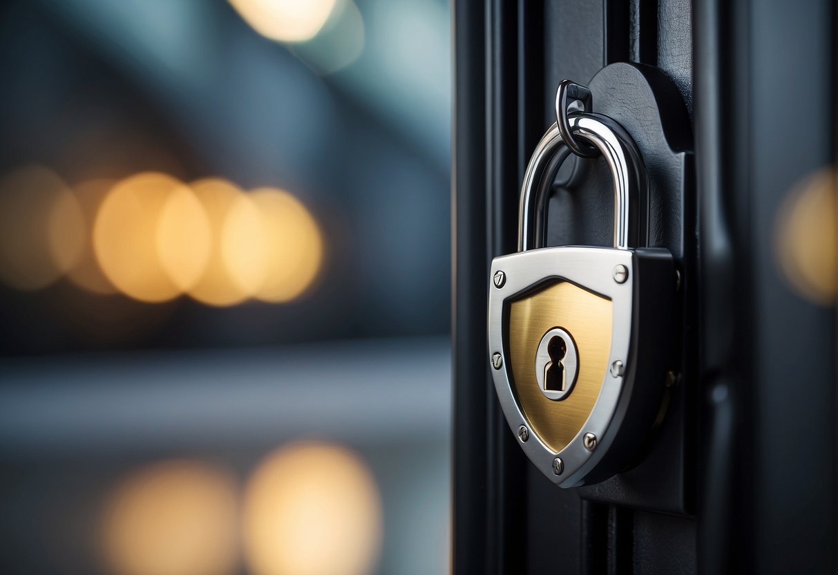 A shield with a padlock symbolizing data protection
