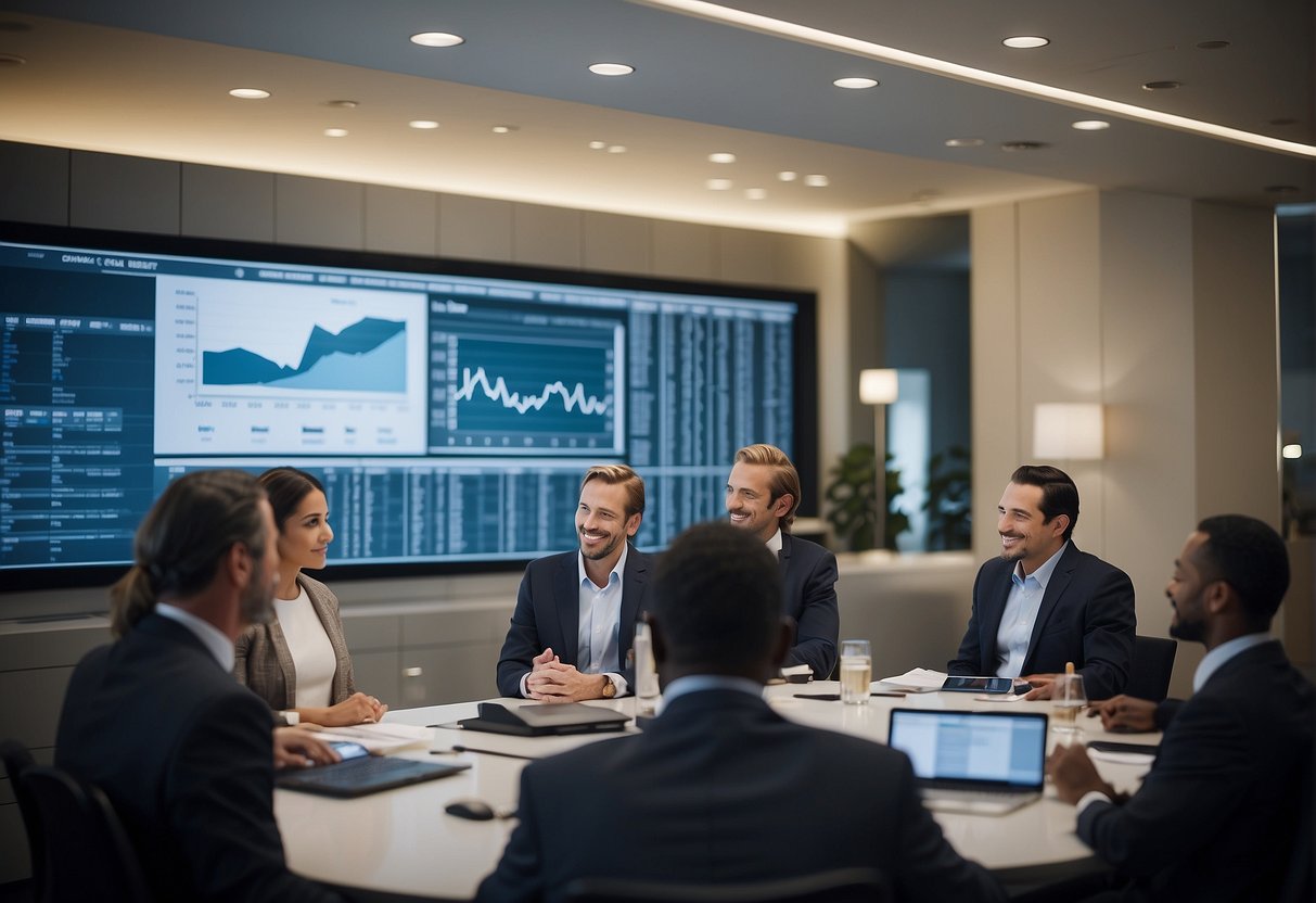 A group of professionals discussing strategic CSR planning and decision-making, with a focus on how data deletion contributes to CSR initiatives