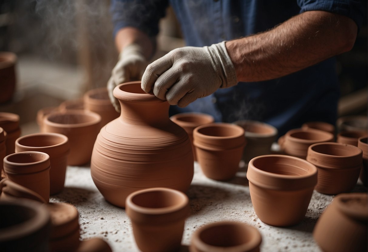 Clay being molded, fired, and glazed in a kiln to create Italian terracotta pots