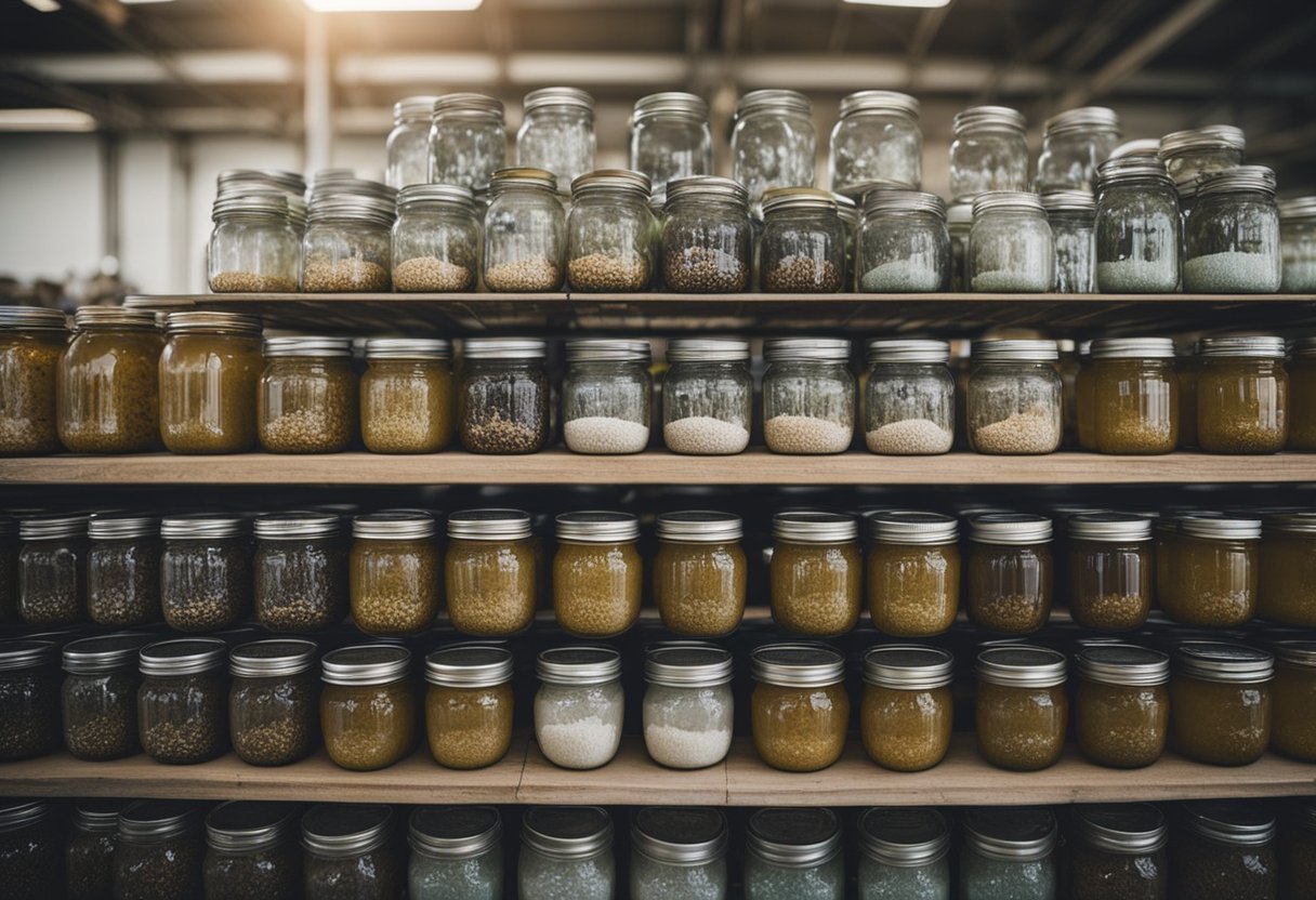 A warehouse full of ball mason jars being customized with various logos and designs for wholesale distribution