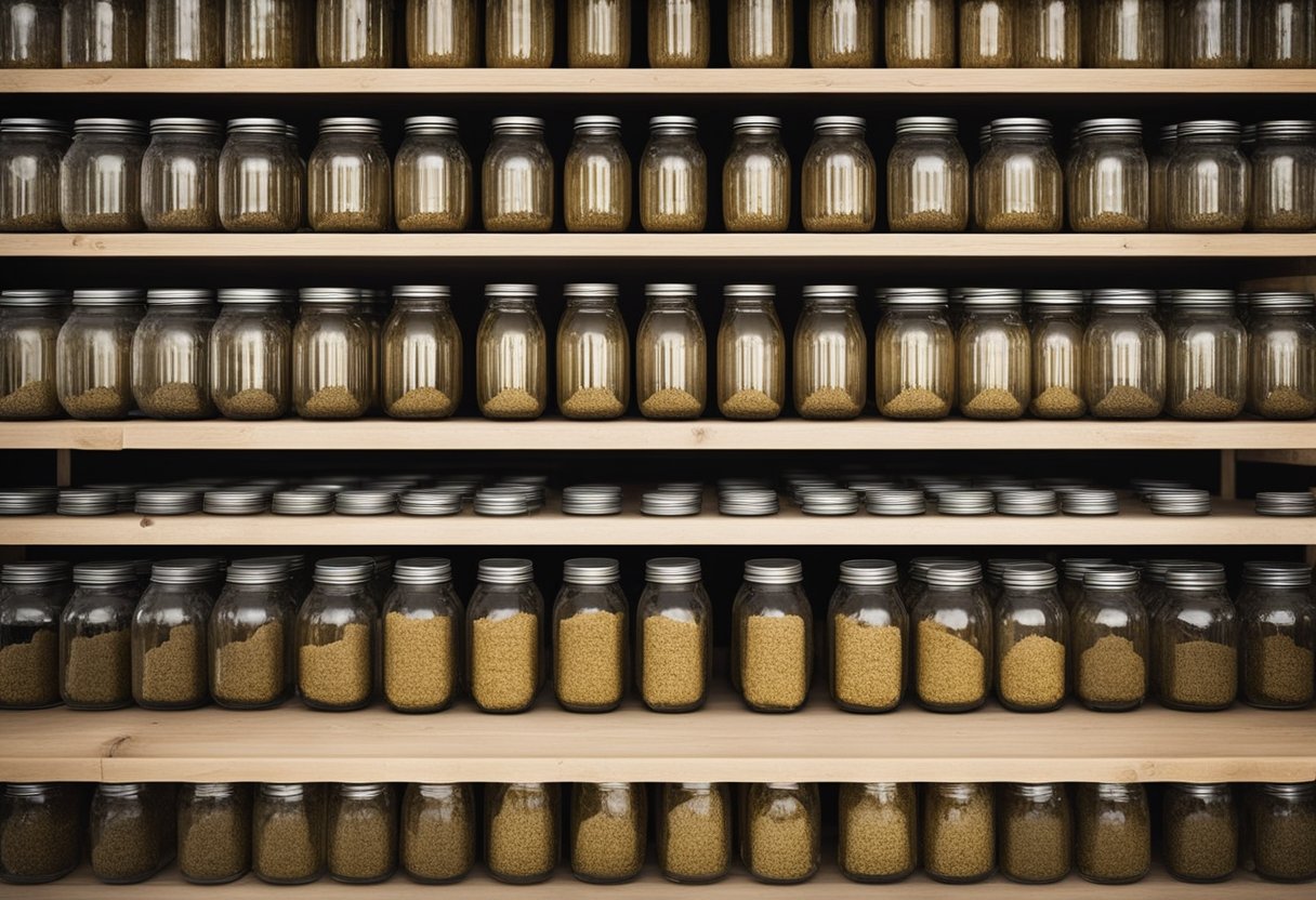 A warehouse filled with shelves stacked high with clear glass mason jars in various sizes, ready for wholesale distribution