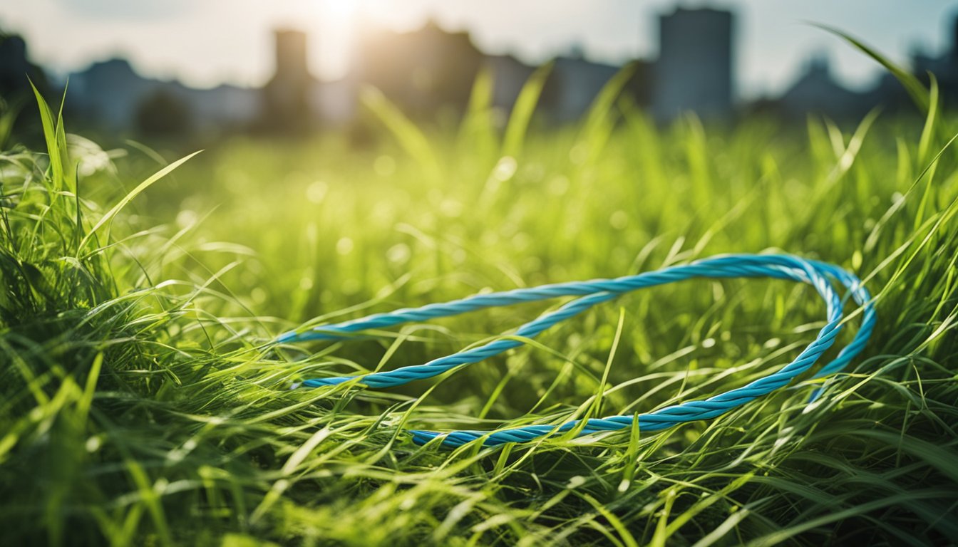 Laying boundary cable, weaving through grass and around obstacles, connecting to power source