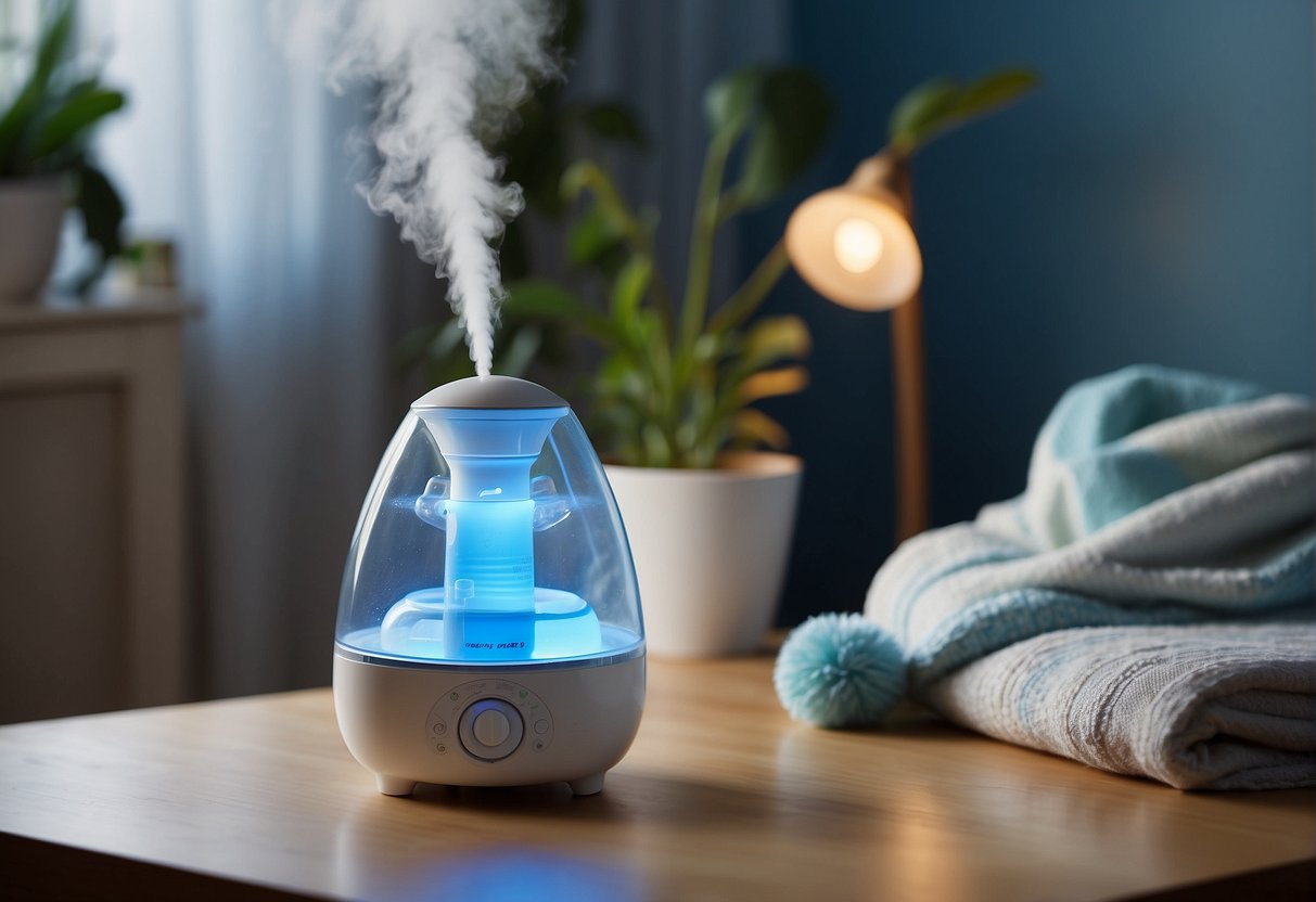 A baby nursery with both a hot and cold humidifier, showing the benefits of each for baby's health