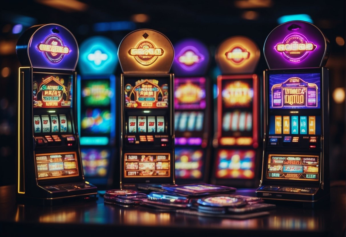 Colorful casino games displayed on decentralized platform. Excited players wagering on slots and tables. Vibrant atmosphere with digital currency transactions